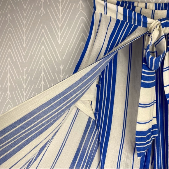 HYFVE Split Front Chic Striped Pants in Blue Stripe. - Picture 3 of 10